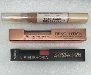 Makeup Revolution x3 - Fast Base Concealer, Lip Lacquer, Lip Euphoria Makeup NEW